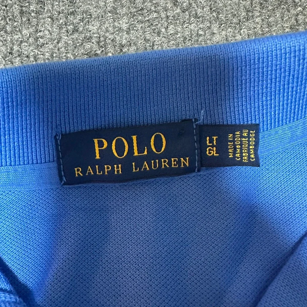 Polo Ralph Lauren Mens Blue Short Sleeve Polo Shirt Large Tall LT Orange Pony